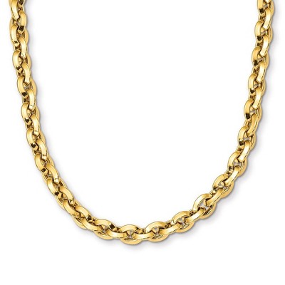 Black Bow Jewelry 8mm 14K Yellow Gold Hollow Knife Edge Rolo Chain Necklace, 17.25 Inch