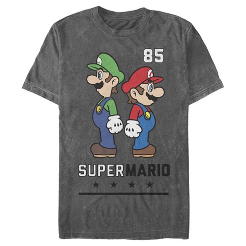 Men s Nintendo Mario and Luigi Back to Back T Shirt Charcoal Large