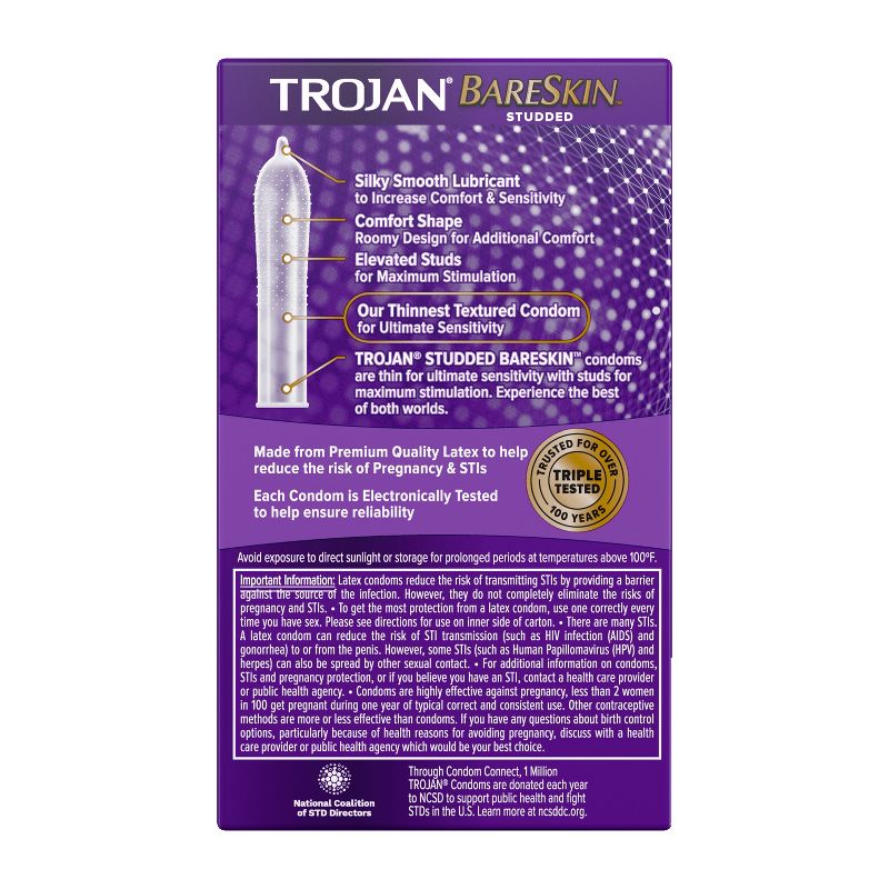 Trojan Studded BareSkin Premium Lube Condoms - 10ct, 3 of 14