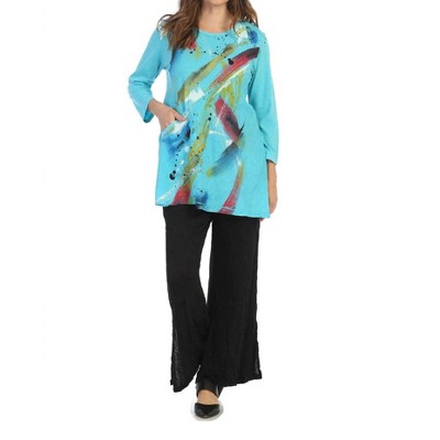 Women's Bora Bora Mineral Washed Cotton Top with Linen Contrast - Jess & Jane