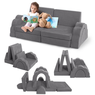 Nasitip 11pcs Modular Kids Play Couch,Sectional Sofa Floor Toddler Couch, Convertible Foam Floor Sofa,Gray