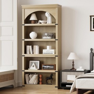 5-Shelf Arched Bookcase, 68.7" Tall Farmhouse Bookshelf with Curved Design, Wooden Storage Rack - 1 of 4
