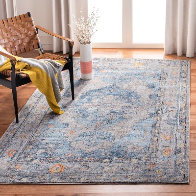 Bristol Blue and Light Grey Abstract Synthetic Area Rug