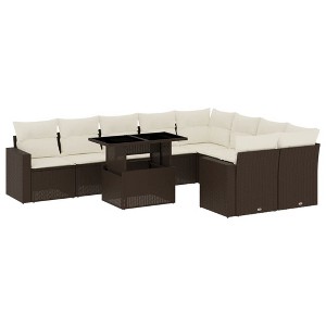 vidaXL 10 Piece Patio Sofa Set with Cushions - Brown and Cream - 1 of 4