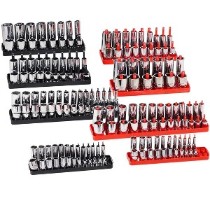 VEVOR Socket Organizer Set, 8PCS High-Rod Socket Holder, 1/4'', 3/8'' & 1/2'' Metric SAE Socket Trays with Clear Labels, Hold up to 176PCS Standard - 1 of 4