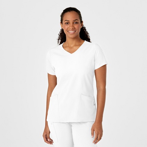 Wink W123 Women's Y-neck Wrap Scrub Top, White, S : Target