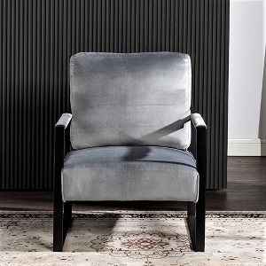 VYNXARIA Classic Mid Century Modern Accent Chair in Grey Plush Velvet with Metal Frame - 1 of 4