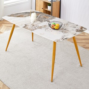 NicBex Dining Room Table for 4 Morden 62.2" Dining Table Counter Height Table with Metal Legs for Kitchens and Dining Room, Gold - 1 of 4