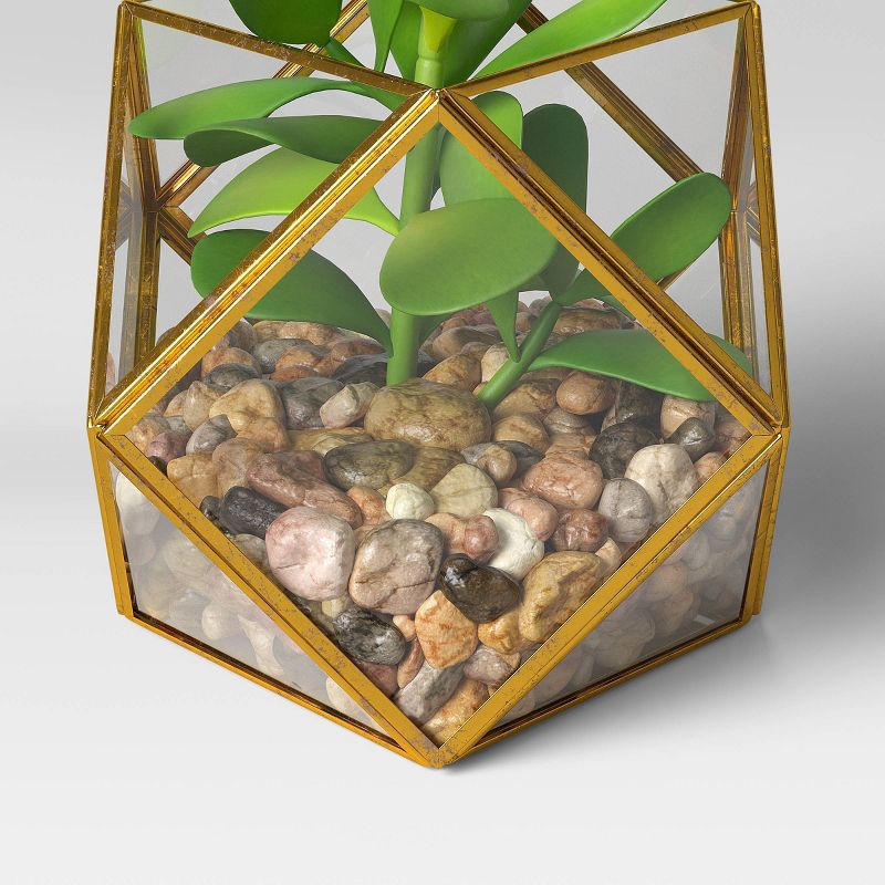 5&#34; x 4&#34; Artificial Succulent Plant with Brass Terrarium - Threshold&#8482;, 5 of 8