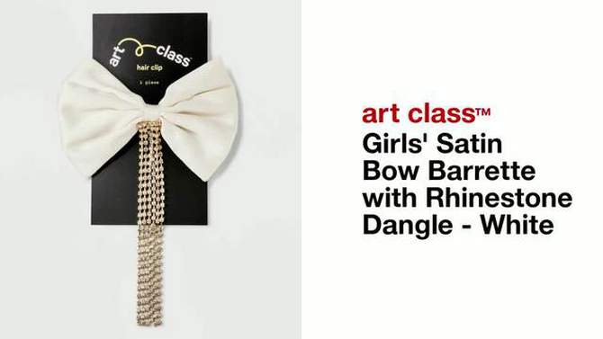 Girls&#39; Satin Bow Barrette with Rhinestone Dangle - art class&#8482; White, 2 of 6, play video