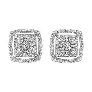 Haus of Brilliance Silver 3/8 Cttw Miracle Set Round Diamond Double Halo Cluster Earrings - 1 of 4