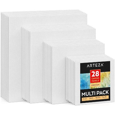 Arteza Premium Canvas Panels, White, Square, Multi Value Pack Multiple Sizes, Blank Canvas Boards for Painting - 28 Pack (ARTZ-9531)