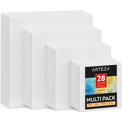 Arteza Premium Canvas Panels, White, Square, Multi Value Pack Multiple Sizes, Blank Canvas Boards for Painting - 28 Pack (ARTZ-9531)