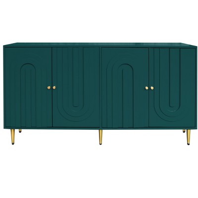 VYNXARIA Modern Green 4-Door Storage Cabinet with Adjustable Shelves for Living Room and Office