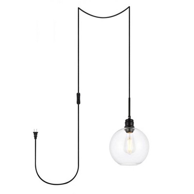 Elegant Lighting Emett 1 light Black and Clear glass plug in pendant