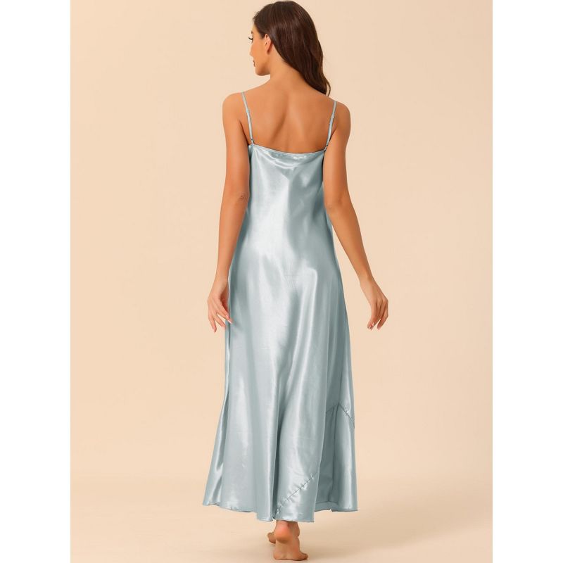 cheibear Women's Sleeveless Camisole V Neck Sleepwear Lace Trim Lounge Maxi Pajamas Nightgowns, 3 of 6