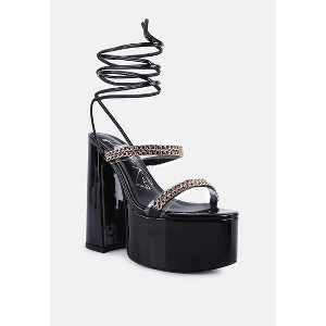 Indulgence Metal Chain Lace Up Chunky Sandals - 1 of 4