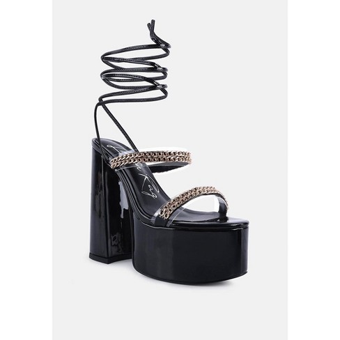 Indulgence Metal Chain Lace Up Chunky Sandals - image 1 of 4