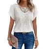 Women's Casual Summer Tops Scoop Neck Short Sleeve Waffle Knit Hollow Out Shirts Loose Tunic Tops Blouses - 2 of 2