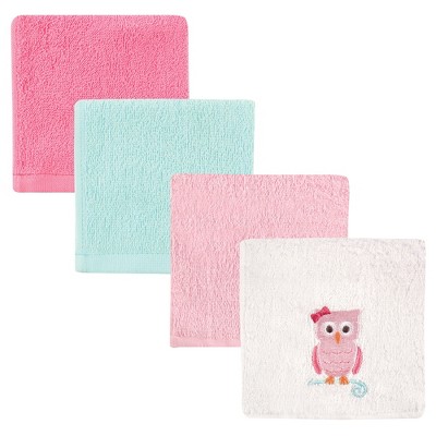 Luvable Friends Baby Girl Super Soft Cotton Washcloths, Owl, One Size