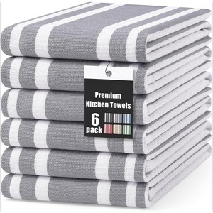 6-Pack Premium Kitchen Towels, Large Cotton Highly Absorbent Tea and Dish Towel Set with Hanging Loop, 18x28 Inch - 1 of 4