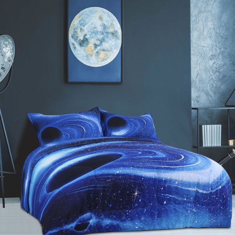PiccoCasa All-season Galaxies 3D Space Themed Comforter & Sham Set Bedding Sets 3 Pcs, 2 of 7