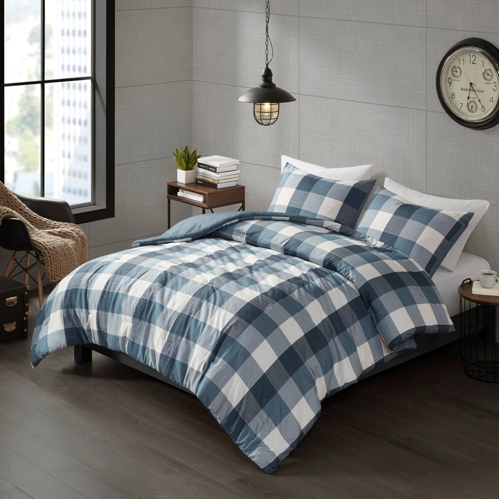 Photos - Bed Linen King/California King Jonah Plaid Check Print All Season Comforter Set Blue