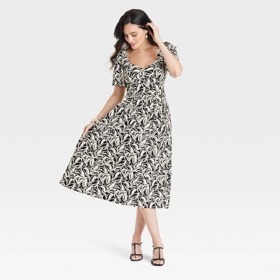 Women's Short Sleeve Midi Dress - A New Day™ Black/white Floral 16 : Target