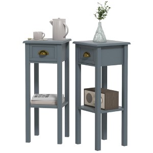 CIPACHO 2-Tier Side Tables Set of 2 with Drawer and Shelf, 2 Pieces End Tables for Living Room and Hallway, Gray - 1 of 4
