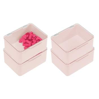 mDesign Plastic Stackable Toy Storage Bin Box with Lid, 4 Pack - 5.63 x 6.65 x 3, Light Pink/Clear