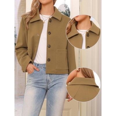 INSPIRE CHIC Women's Single Breasted Casual Turn Down Collar Long Sleeve Winter Pea Coat with Pockets X-Small Camel — фото 2