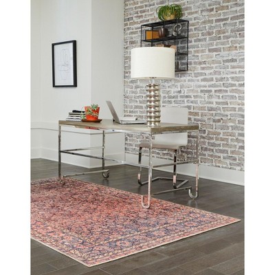 Navy Blue and Red Chenille Flat Woven 8x12 Indoor Area Rug