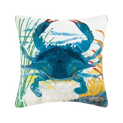 Blue Crab Coastal Indoor/Outdoor Polyester Throw Pillow