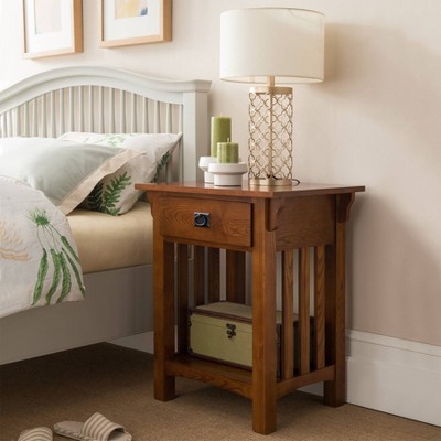 Medium Oak Mission Style End Table with Drawer and Shelf