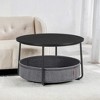 Round Coffee Table with Metal Frame, Modern Style Center Table for Living Room with Storage and Fabric Basket - 4 of 4