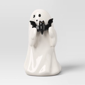 4.5" Ceramic Ghost with Bat Halloween Figurine - Hyde and EEK! Boutique™ - 1 of 3