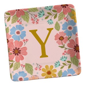 Personalization Mall Flowery Initial Personalized Ring Dish Gold/Pink - 1 of 2