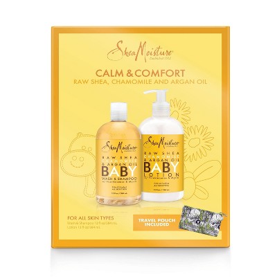 SheaMoisture Baby Gift Set Raw Shea + Chamomile + Argan Oil Calm & Comfort for All Skin Types Wash & Shampoo + Lotion + Travel Pouch - 3 pc
