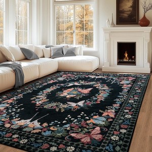 LOVEVOOK Floral Butterfly Rug for Living Room, Modern Indoor Large Area Rug for Bedroom Dining Room Home Decor, Non Slip Rugs Machine Washable - 1 of 4