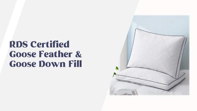 Peace Nest Goose Feather Down Pillow White Quilted Cotton Cover Set of 2, 2 of 9, play video