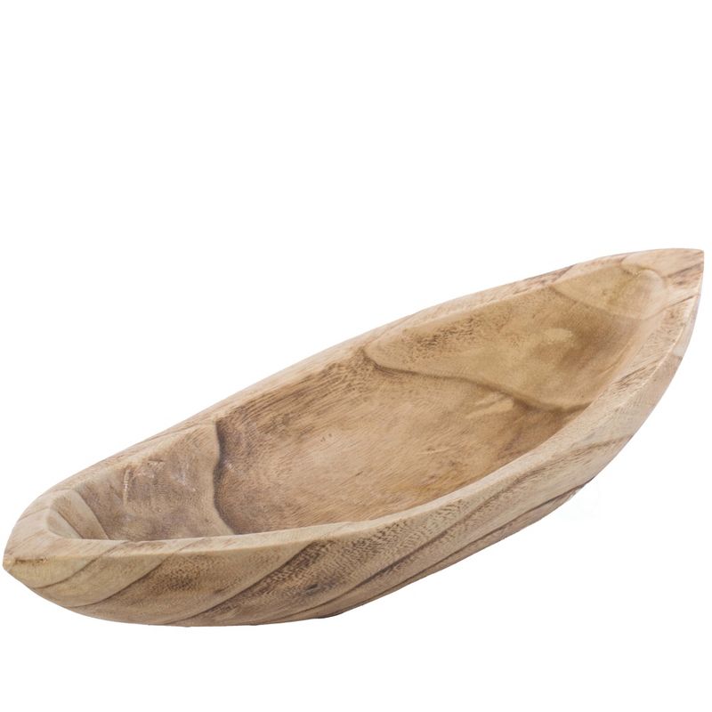 Vintiquewise Wood Carved Boat Shaped Bowl Basket Rustic Display Tray, 3 of 8