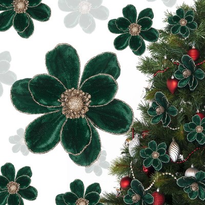 COZONY 24PCS Velvet Poinsettia Flowers with Glitter, 6.3 Inch Artificial Christmas Flowers for Wreaths Crafts Centerpieces Holiday Decor