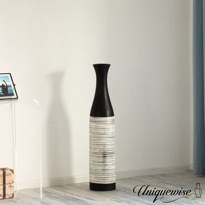 Handcrafted Black and White Ceramic Bottle-Shaped Floor Vase