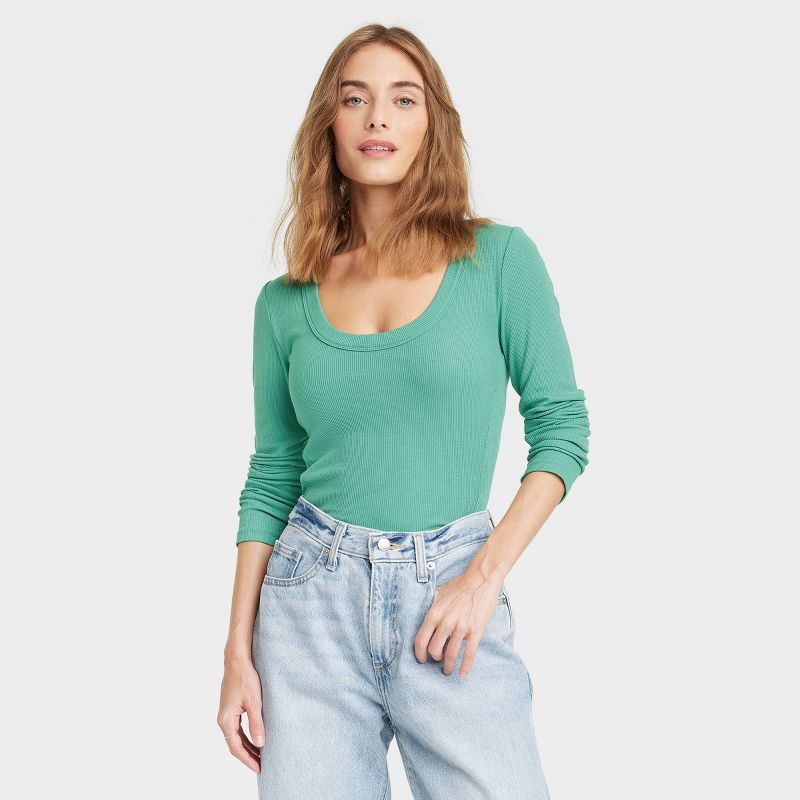 Women's Ribbed Long Sleeve Scoop Neck T-Shirt - Universal Thread™, 1 of 7