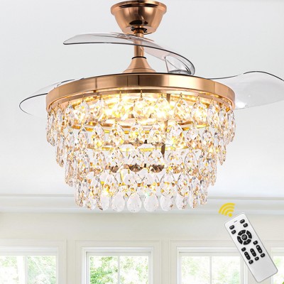 Bella Depot 42" Modern Gold Crystal Ceiling Fan with Light and Remote