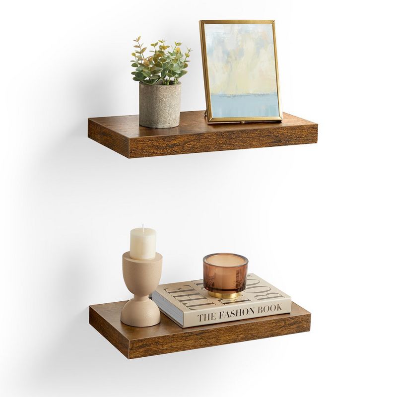 VASAGLE Set of 2 Floating Wall Shelves - Rustic Brown - Display Shelves for Picture Frames - Living Room, Kitchen, 2 of 9
