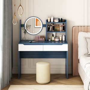 NicBex Vanity Desk with Mirror 47" Dressing Table with Charging Station and Hair Dryer Rack, 5 Drawers, Makeup Desk with Cushioned Stools - 1 of 4