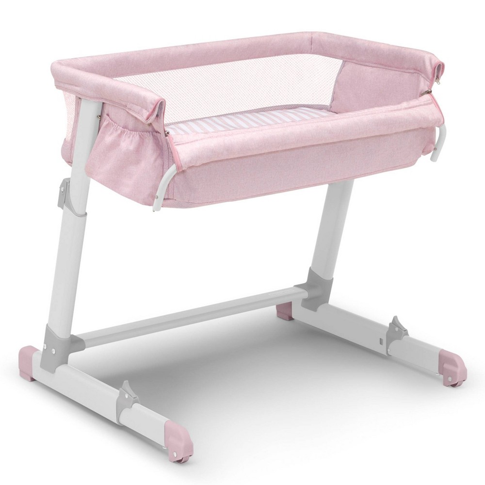 babyGap by Delta Children Whisper Bedside Bassinet Sleeper with Breathable Mesh and Adjustable Heights - Pink Stripes