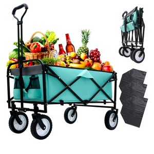 HTUTWOO Collapsible Wagon Cart, Beach Folding Utility Cart, Duty 360 lbs, Utility Wagon Grocery Cart, Equipped with 3pcs plastic Liner bag Black - 1 of 4