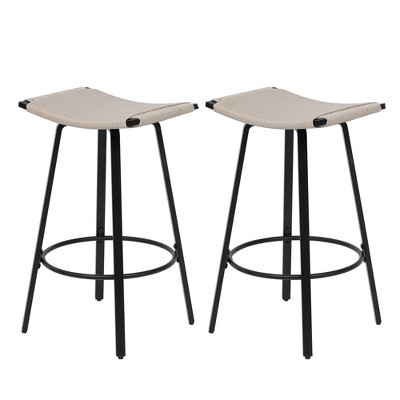 VYNXARIA Counter Height Bar Stools Backless Handwoven Kitchen Dining Chairs with Round Footrest PVC Weaving Pub Stool for Indoor,Outdoor ,Creamy White